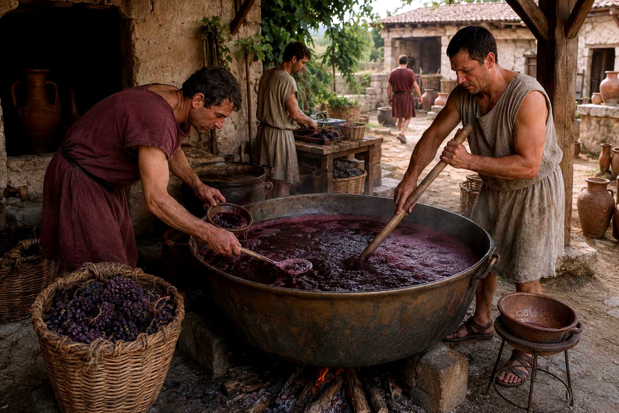 A possible representation of the grape syrup production process of ancient Romans.