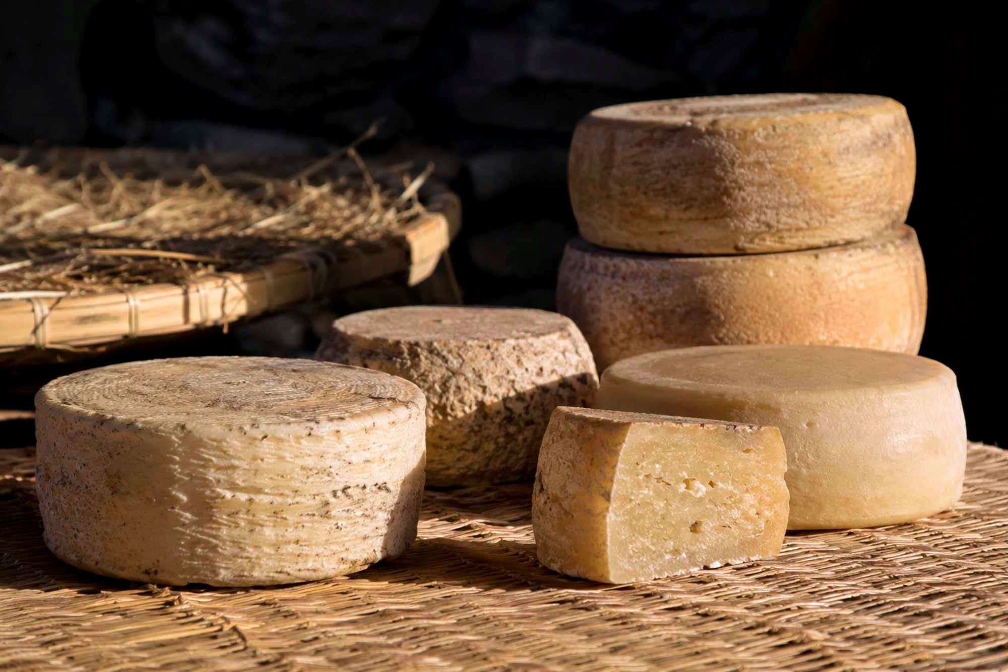 A possible representation of hard cheese produced and ready to be consumed.