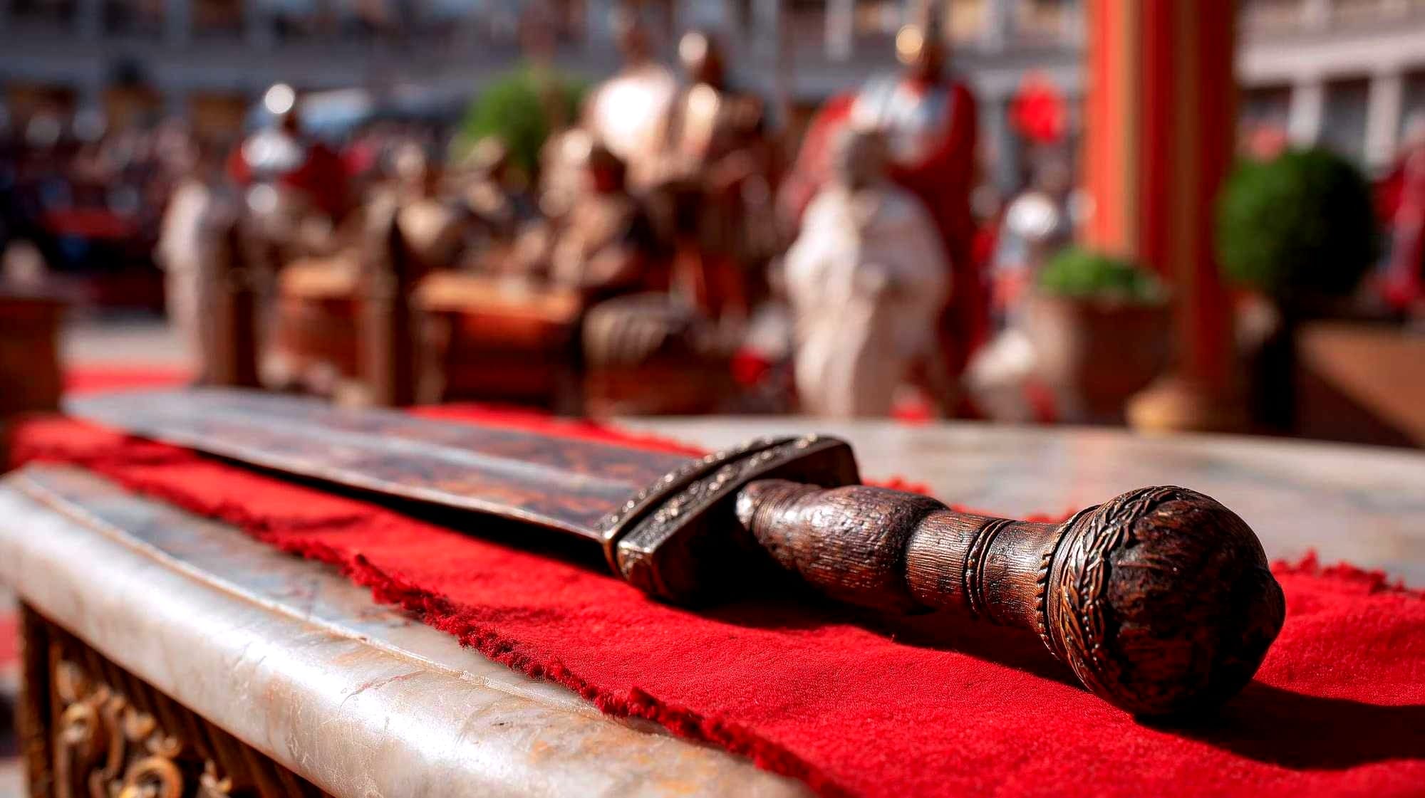 A possible representation of a Roman rudis, the wooden gladius sword offered to gladiators as a mark of their freedom. 