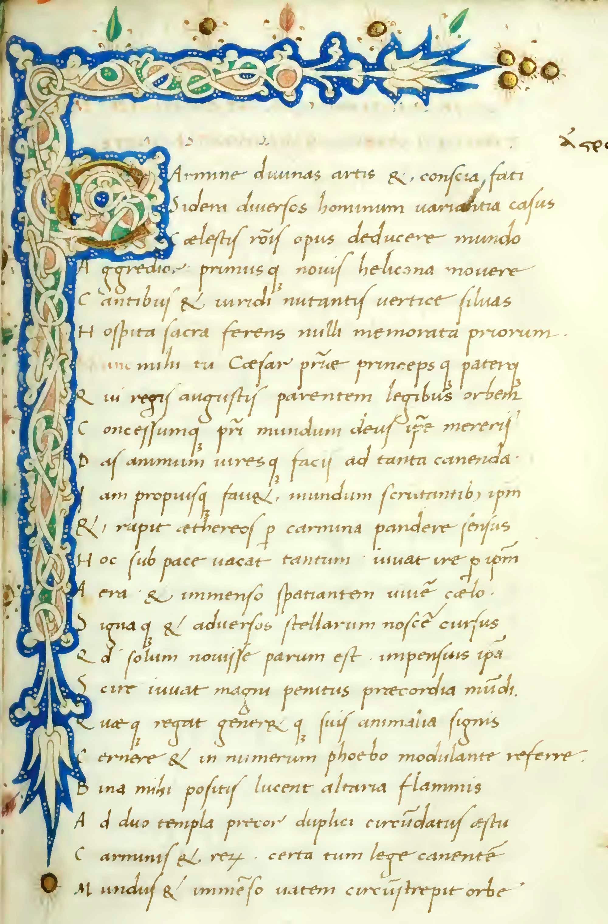 The opening page of the poem Astronomica by the Roman poet Manilius