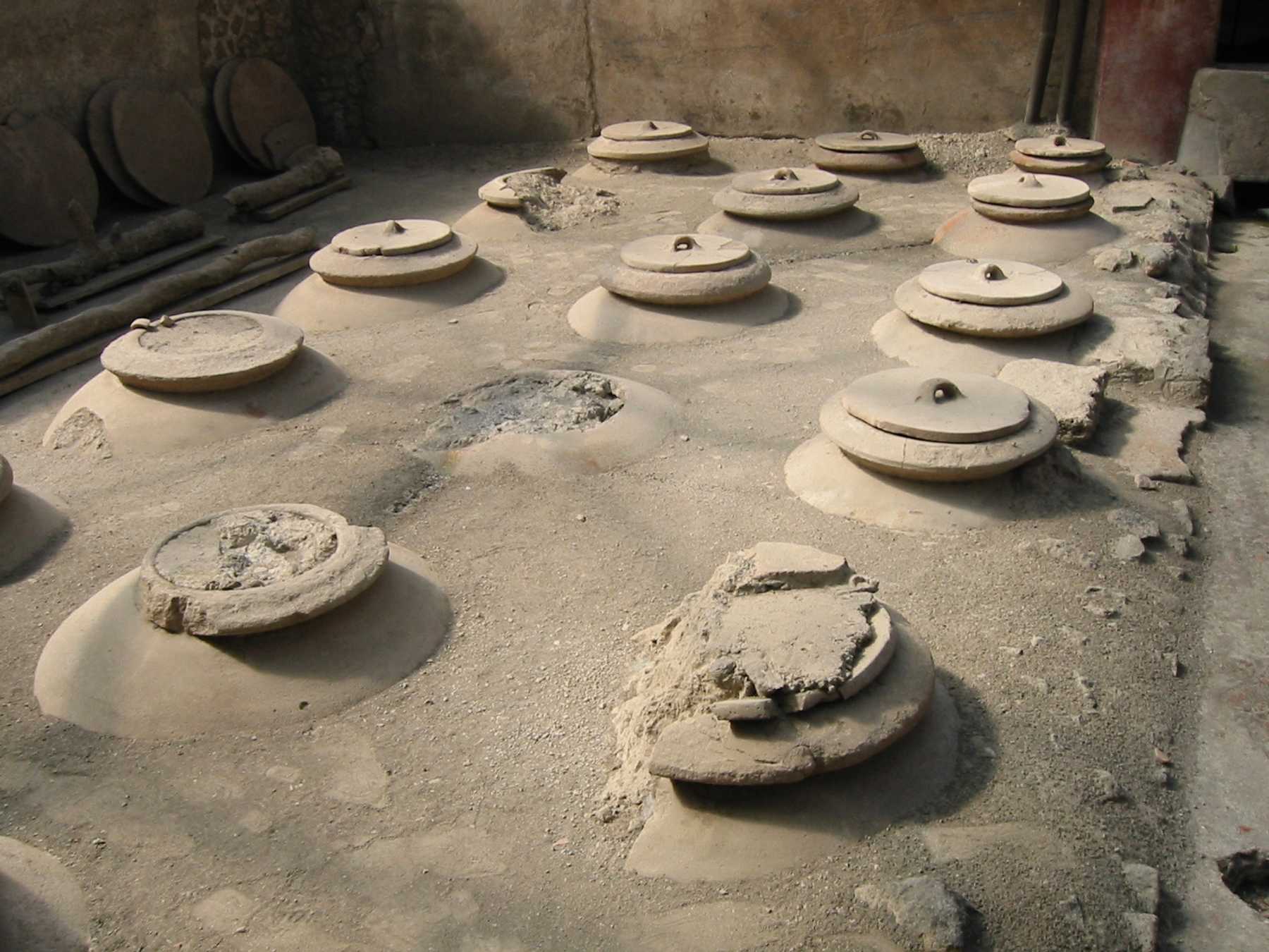 Dolia for storing wine in the ancient roman Villa Rustica in Boscoreale in Italy