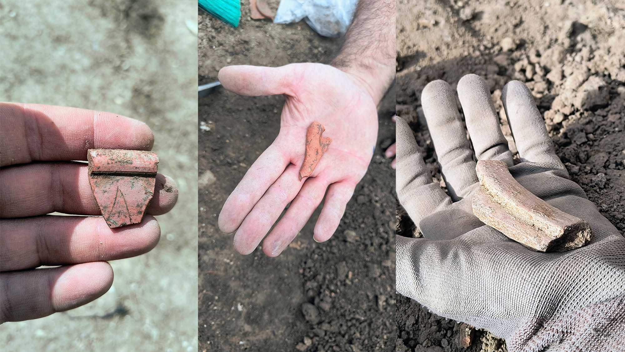 Fragments of ceramics and materials found during the excavation of the Roman kitchen in Sasamón