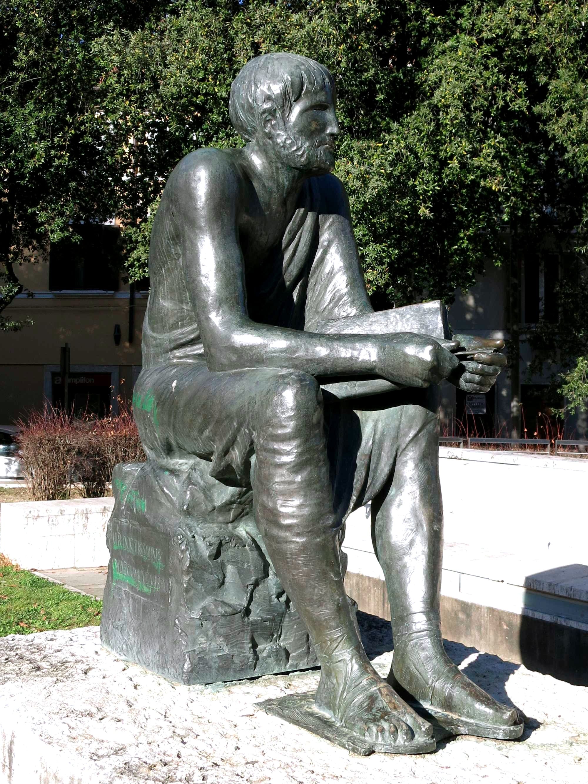 Statue of ancient Roman scholar Marcus Terentius Varro in his birthplace, Rieti (Lazio, Italy) by sculptor Dino Morsani