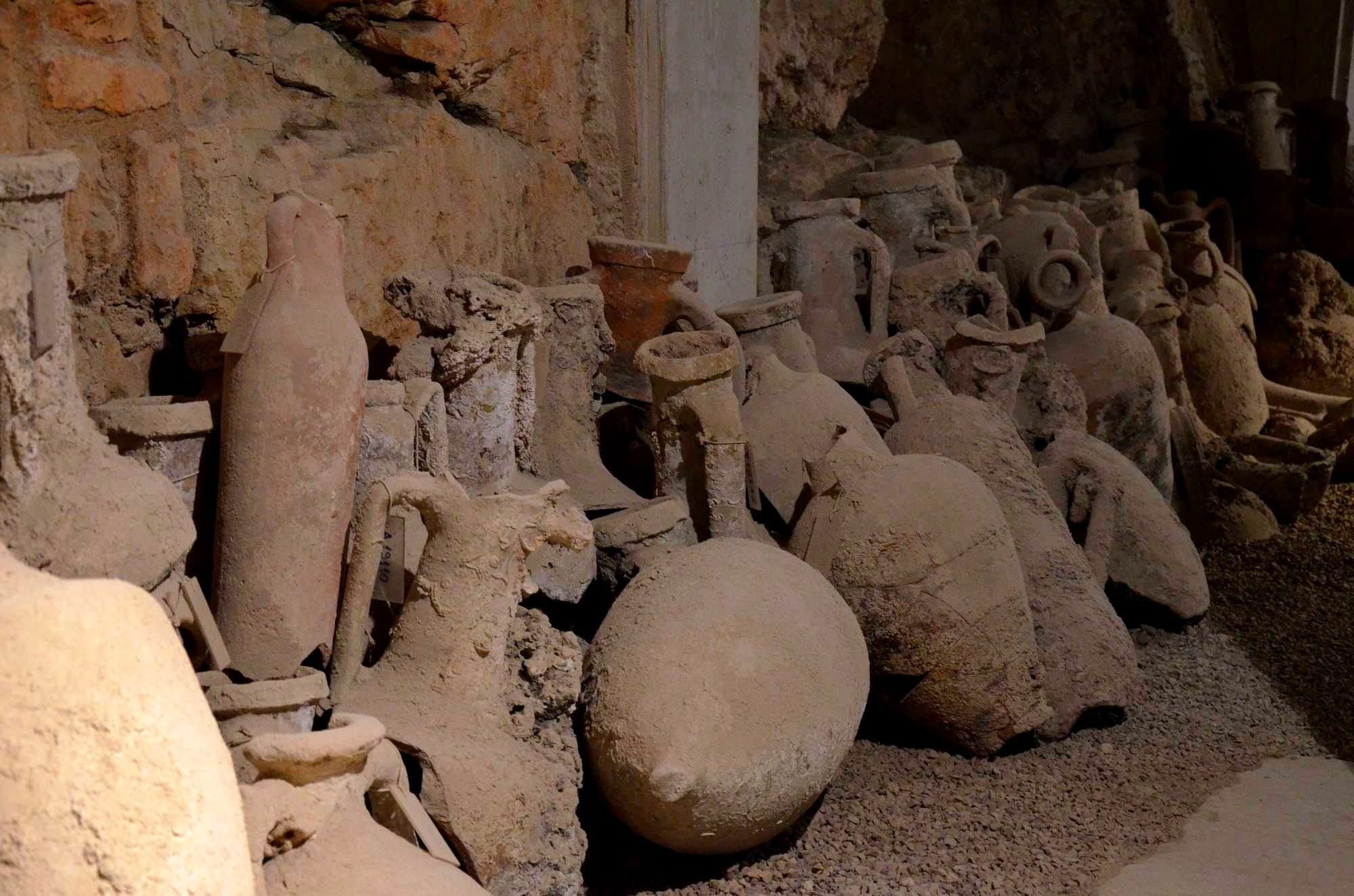 Permanent exhibition of amphorae in the underground area of Pula's amphitheatre, Colonia Pietas Iulia Pola Pollentia Herculanea, Histria