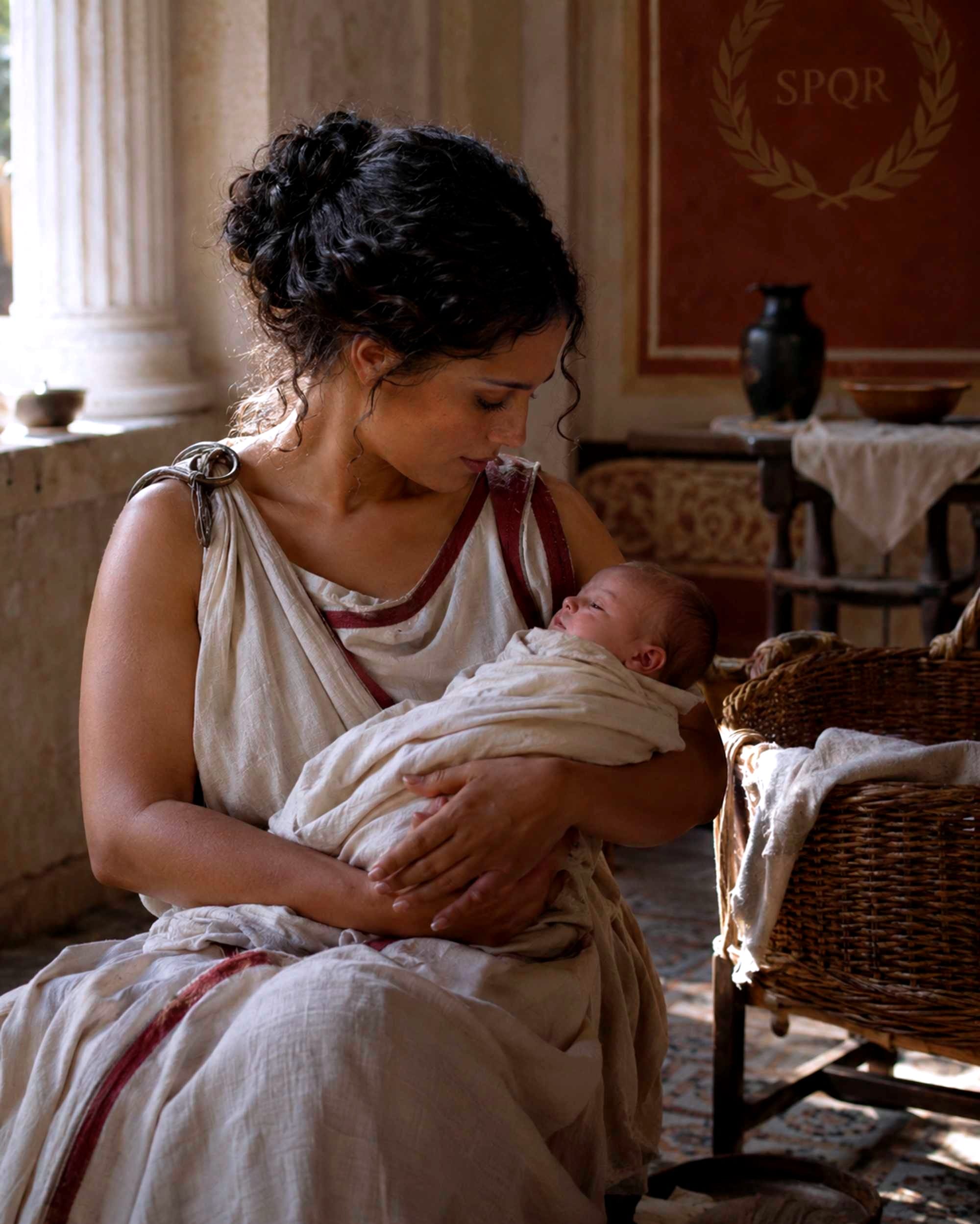 A possible representation of a Greek wet nurse, taking care of a Roman infant.