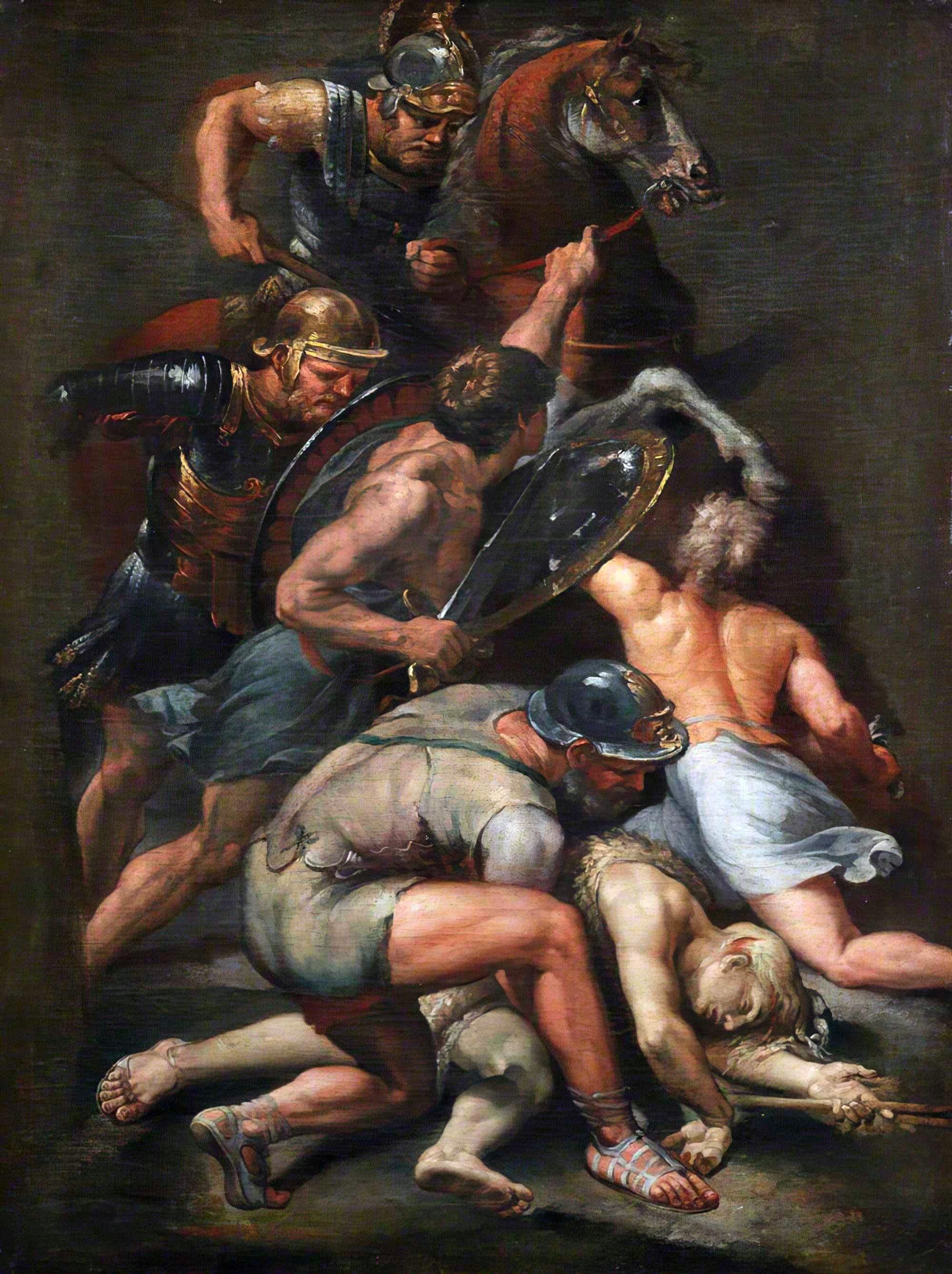 Battle of Constantine and Maxentius (detail-of-fresco-in-Vatican-Stanze) c1650 by Lazzaro Baldi after Giulio Romano at the University of Edinburgh