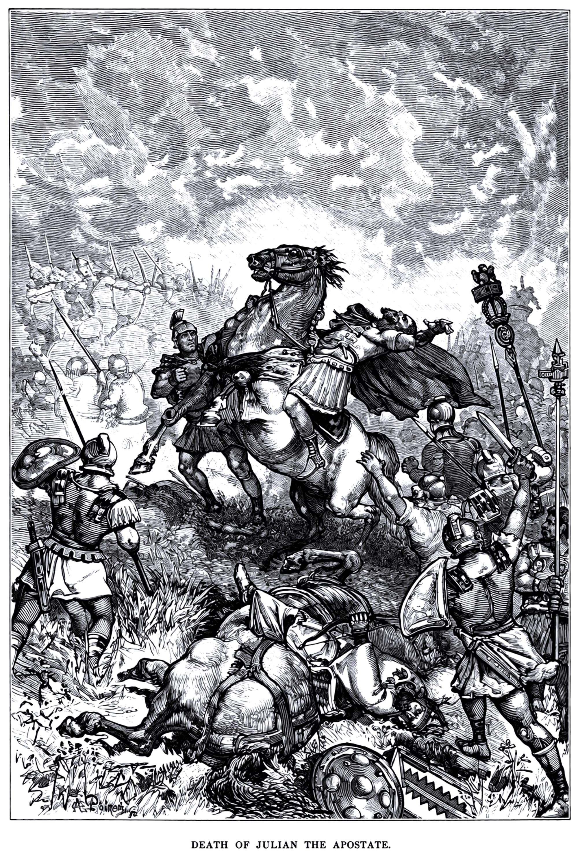 Death of the Julian the Aposthate in the battle of Samarra (Cassell's Illustrated Universal History, vol. 3, 1882)