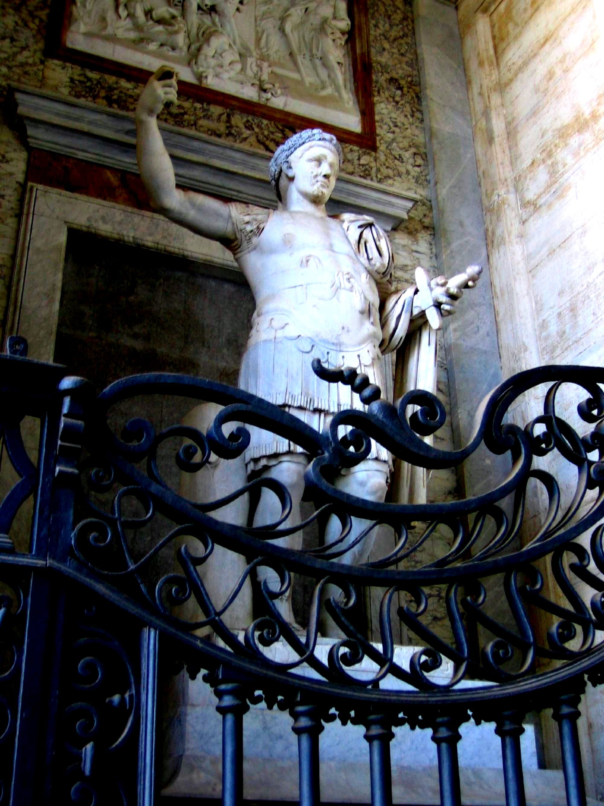 In the porch of S. Giovanni in Laterano is this ancient statue of an emperor, once thought to be Constantine himself. In fact it is his son Constantius II.