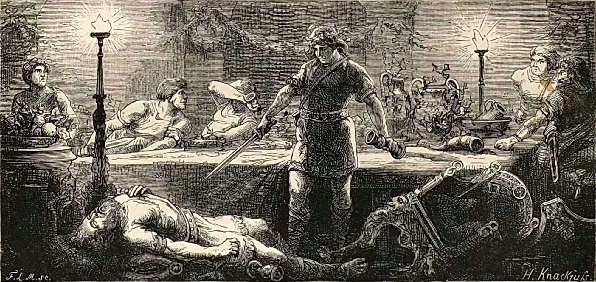 Hermann Knackfuß - Theodoric kills Odoacer at the feast, 493