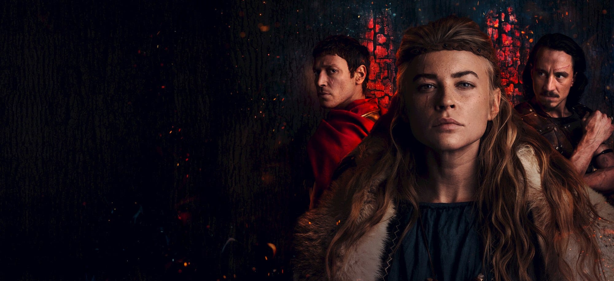 The costumed cast of Barbarians in a forest publicity image.