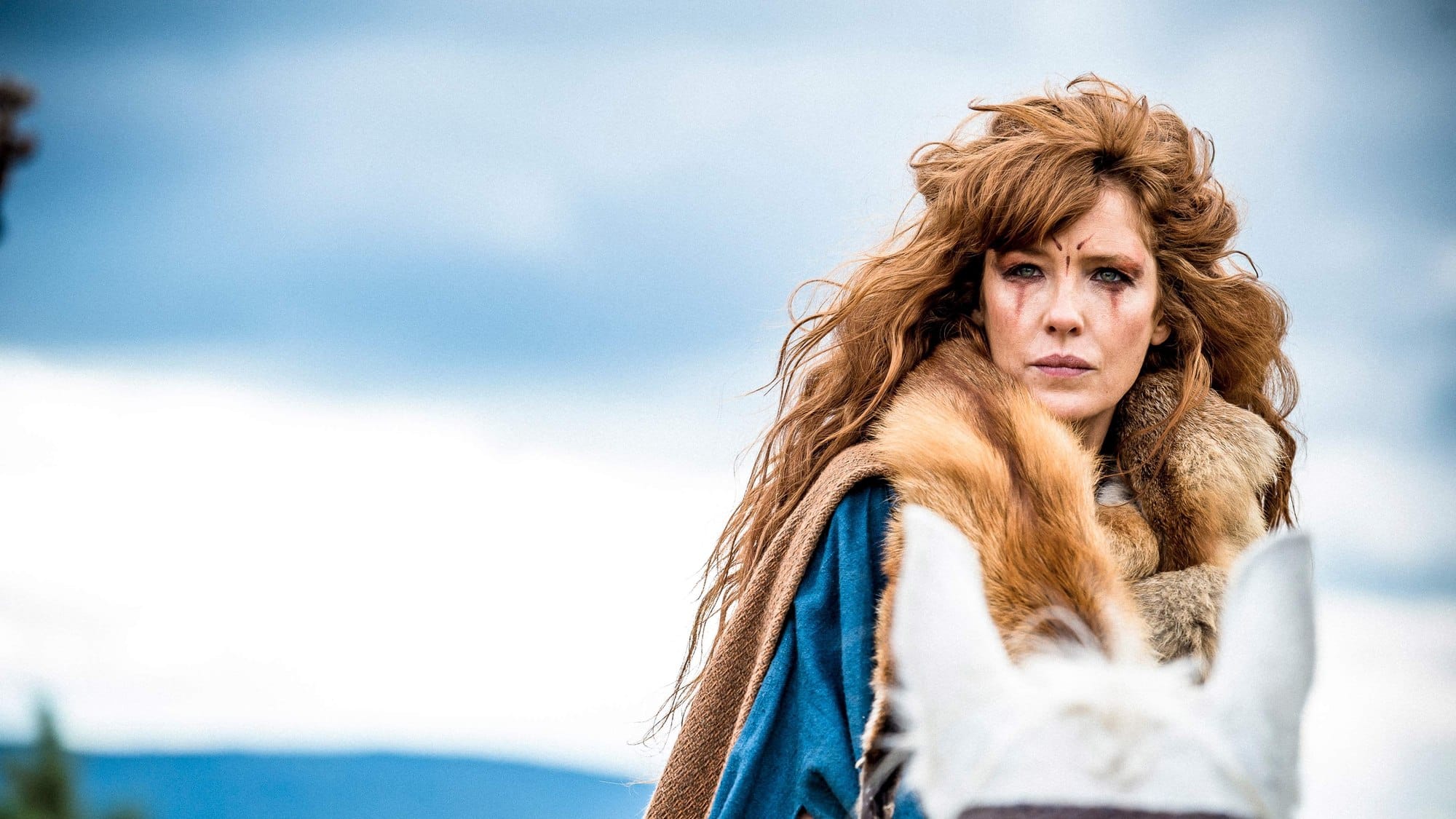 Kelly Reilly as Kerra, wearing a fur cloak in Britannia.