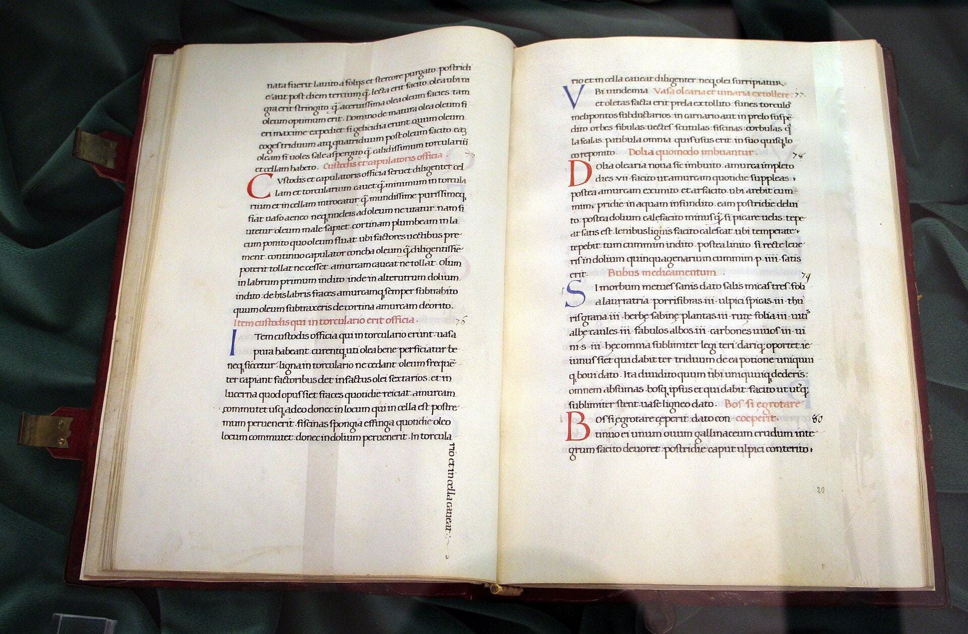 Open fifteenth-century manuscript containing Cato’s De agri cultura and Varro’s De re rustica in the Biblioteca Medicea Laurenziana