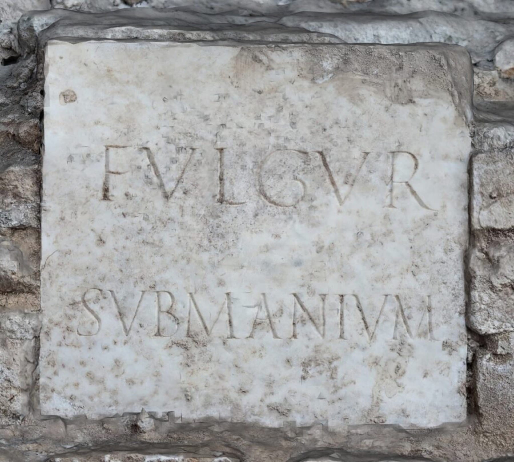 Marble slab inscribed FVLGVR SVBMANIVM found within a small structure at Hadrian’s Villa near Tivoli.