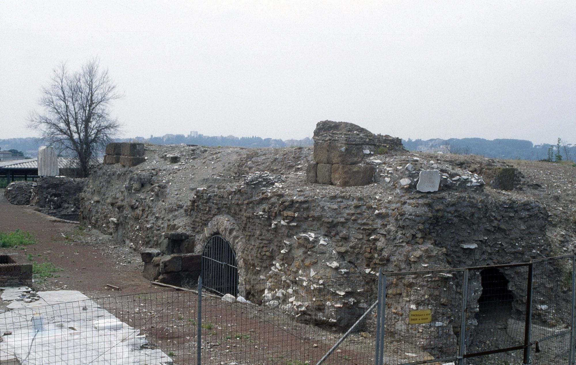 Surviving stone podium of the Temple of Apollo Palatinus in Rome, photographed in 1994.