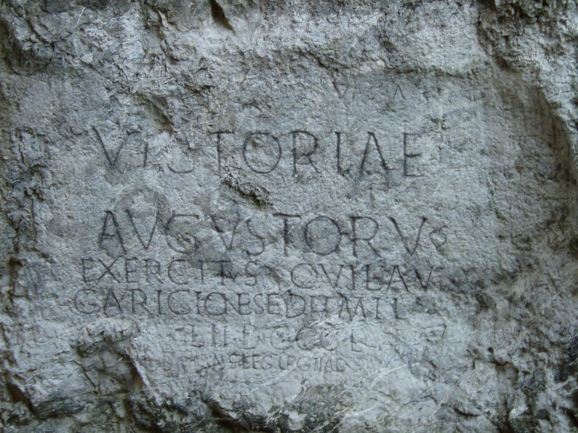 Roman rock inscription at Trenčín in Slovakia, associated with Marcus Aurelius’s frontier campaigns.