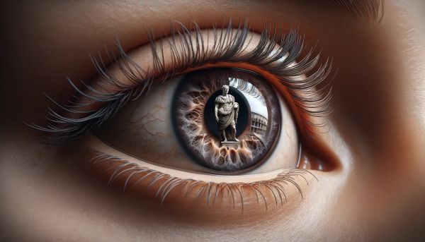 A woman looking at the Julius Ceasar statue