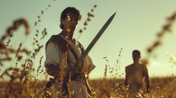 Romulus preparing to attack his brother Remus