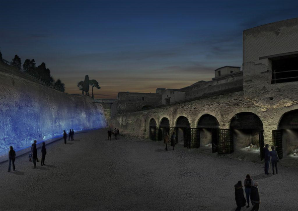 Night view of the ancient beach of Herculaneum at the end of the project