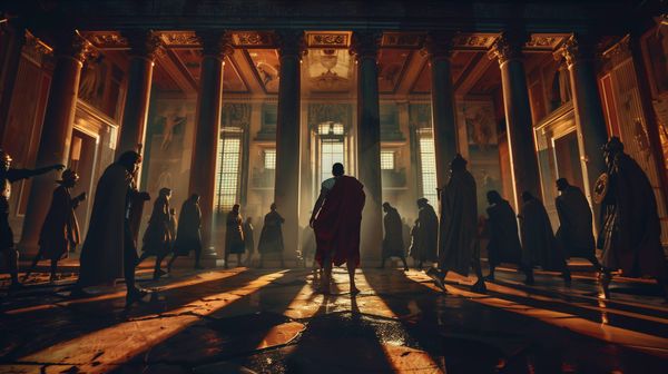 A Roman Emperor, surrounded by his enemies, conspirators and assassins.