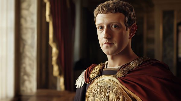 A reimagination of Mark Zuckerberg as Emperor Augustus.