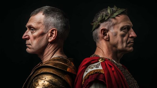 A possible representation of Vespasian, on the left as a younger Roman General, on the right as a sovereign Emperor of Rome.
