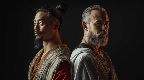 A possible representation of an ancient Chinese and an ancient Roman aristocrat