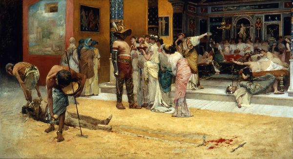 Francesco Netti perfectly depicting Roman decadence, with a gladiator fight during a meal with prostitutes at Pompeii