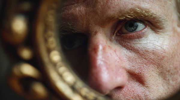 A possible representation of Emperor Titus, as he is looking at himself through a handheld Roman mirror