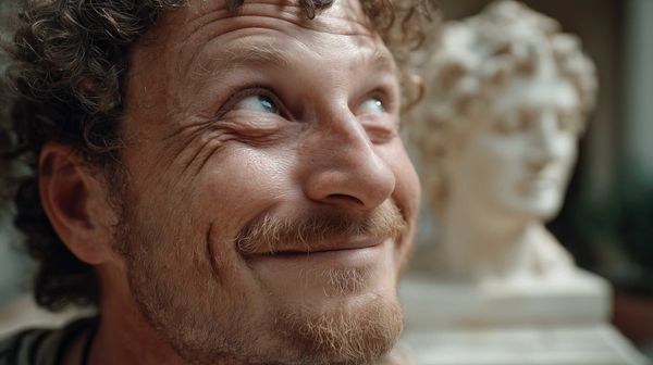 A possible representation of Roman poet Juvenal, smiling in his own thoughts