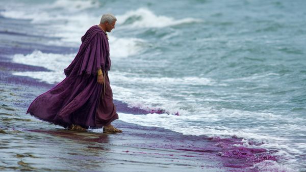 A possible representation of a Roman Emperor entering the sea, wearing his purple cape, while the water is polluted by the Tyrian purple