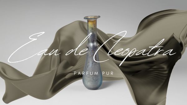 A modern advertisement of what could be a niche Ancient Roman perfume, dubbed Eau de Cleopatra