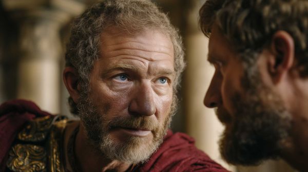 A possible representation of Emperor Trebonianus Gallus, discussing with his son,  Emperor Volusianus