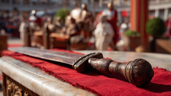 A possible representation of a Roman rudis, the wooden gladius sword offered to gladiators as a mark of their freedom