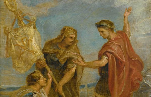 Constantine receives the standard with the monogram of Christ as the imperial sign (The Labarum En Touto Nika), a painting by Peter Paul Rubens