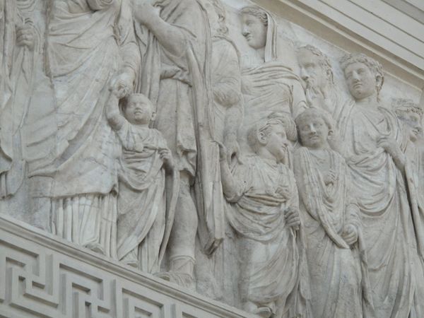 The Ara Pacis Augustae (Altar of Peace) is one of the few Roman imperial monuments showing children. This detail view shows young members of the imperial family in procession.