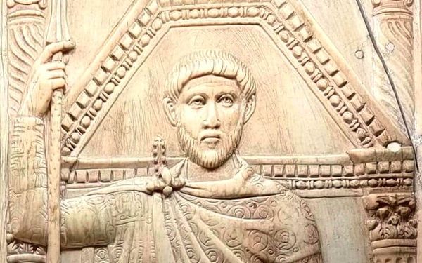 Detail from a 4th-century ivory diptych commonly identified as the Roman general Stilicho, located in the Monza Cathedral. 
