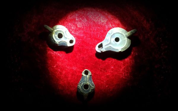 Ancient Roman oil lamps (earthenware), gravegoods excavated in Heerlen, the Netherlands.