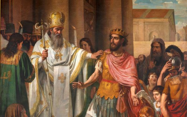 Ambrose forbids Theodosius I to enter the church