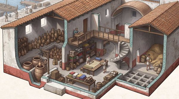 An illustration of how an Ancient Roman warehouse might have looked