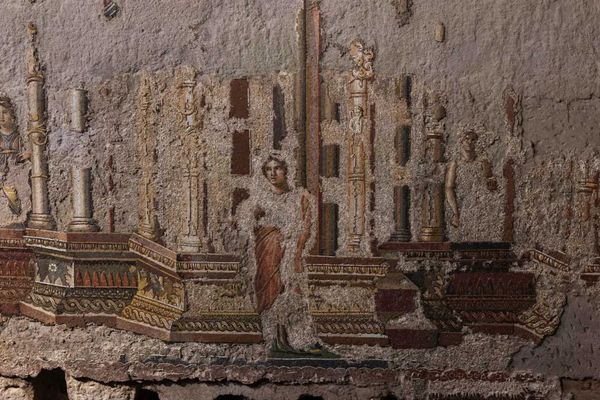 Detail from the restoration of the largest Roman mosaics in Trajan's Baths