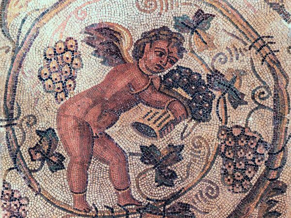 Roman Mosaic from Carthage, depicting Eros and Wine Grapes, from the Louvre Museum