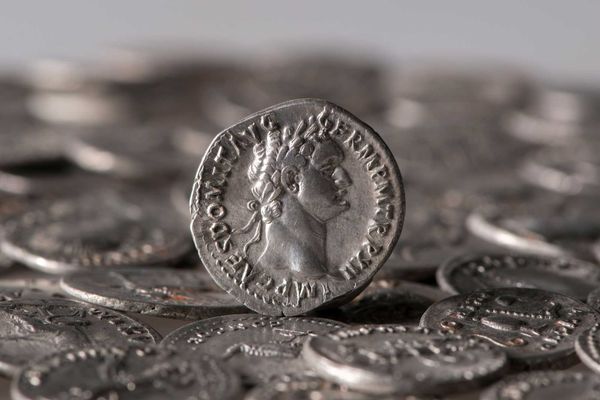 The majority of the coins come from the time of the Flavian rulers and show their profile, like this one here that of the emperor Domitian