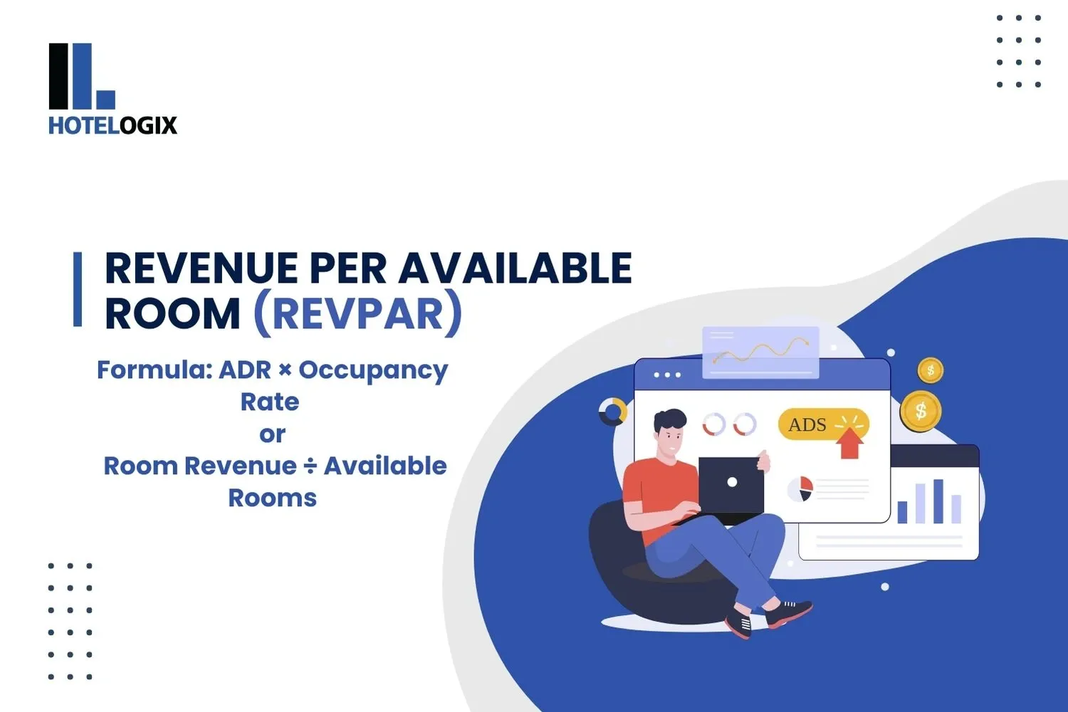 Revenue Per Available Room (RevPAR)  Formula: ADR × Occupancy Rate or Room Revenue ÷ Available Rooms