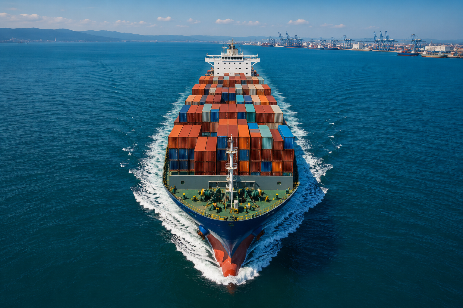 Buque de carga transportando contenedores en rutas comerciales internacionales mientras multinacionales reorganizan cadenas globales.