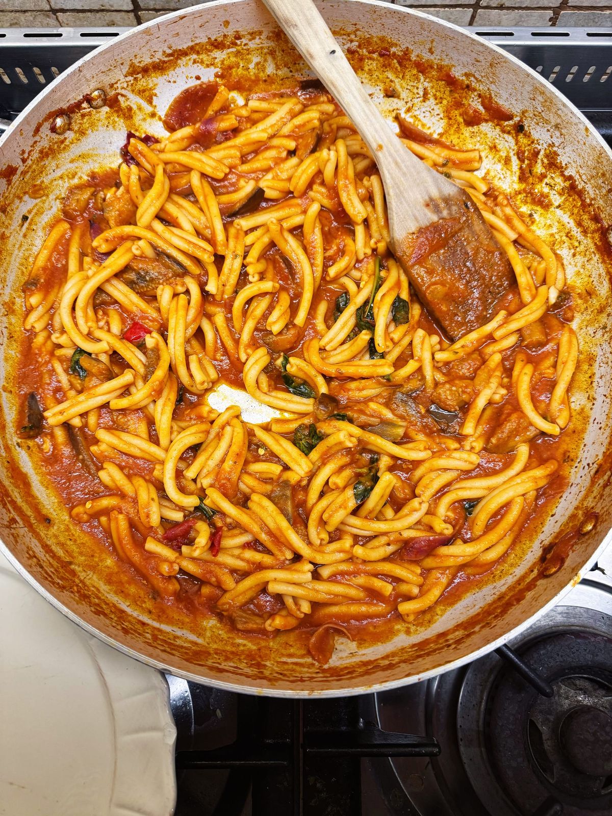 Tomato Pasta with Eggplant and Sausage (on the side)