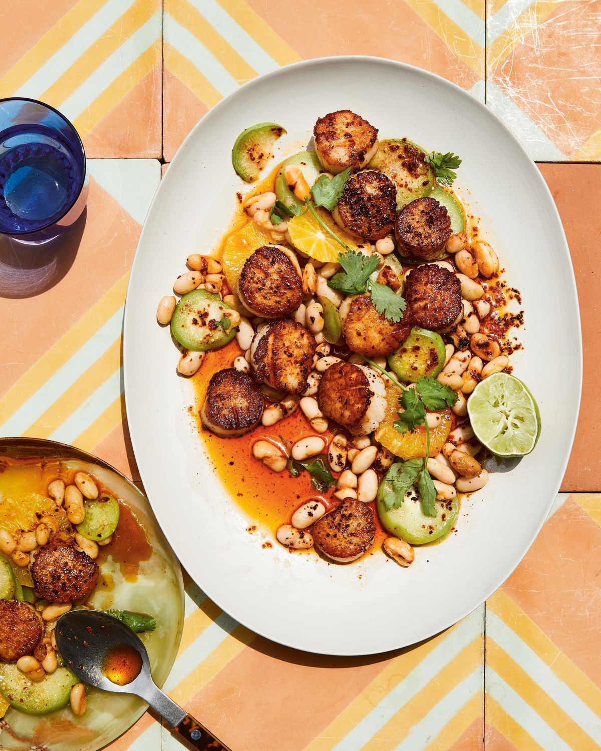 Scallops with Spicy Beans, Tomatillo, and Citrus