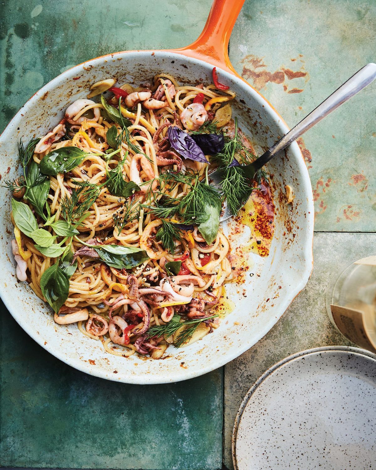 Pasta with Crispy Squid, Lemon, and Chile