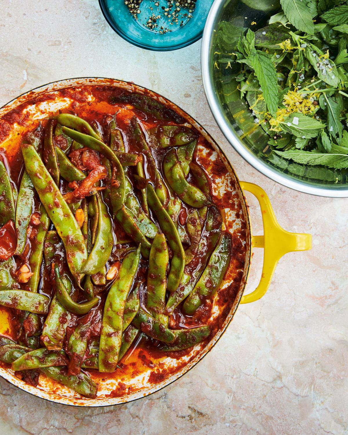 Harissa-Braised Green Beans with Herbs