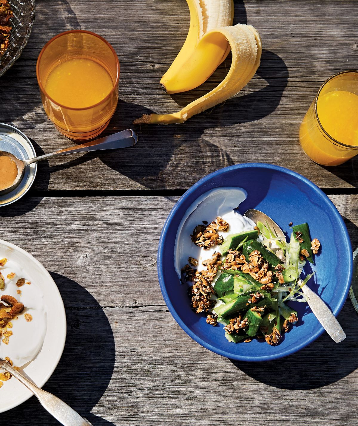 Smashed Cucumbers and Scallions over Garlicky Yogurt