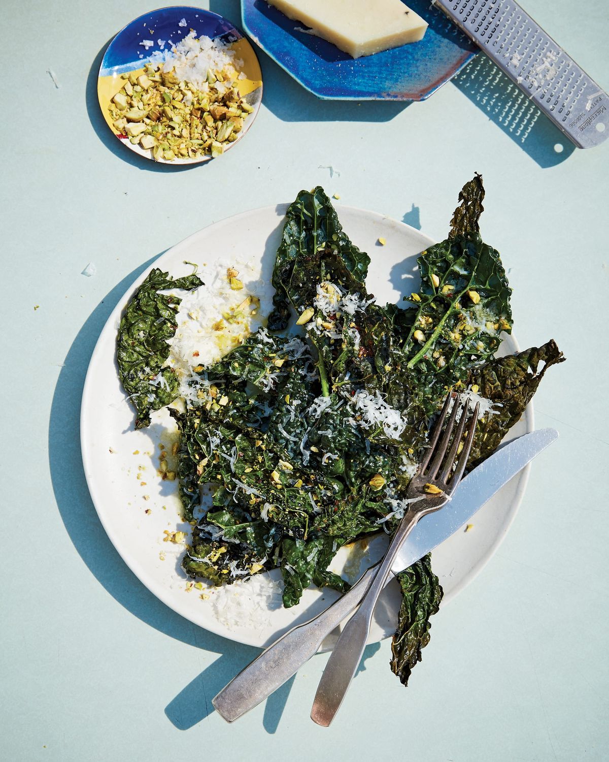 Raw and Roasted Kale with Pistachios and Creamy Pecorino